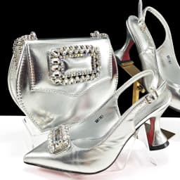 New Arrival Mature Style Purple Color Party Wedding Pointed Toe High Heel Women Shoes and Bag Set Decorated With Rhinestoe