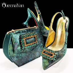 New Arrival Mature Style Purple Color Party Wedding Pointed Toe High Heel Women Shoes and Bag Set Decorated With Rhinestoe
