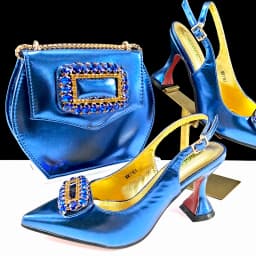 New Arrival Mature Style Purple Color Party Wedding Pointed Toe High Heel Women Shoes and Bag Set Decorated With Rhinestoe