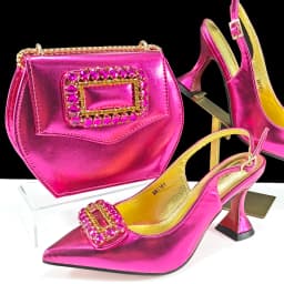 New Arrival Mature Style Purple Color Party Wedding Pointed Toe High Heel Women Shoes and Bag Set Decorated With Rhinestoe
