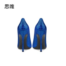 Blue Fish Patterned One Foot High Heels Spring New Women's Pointed Thin Heels Shallow Mouth Commuting Comfortable Single Shoes