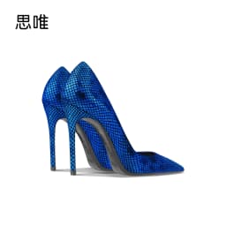 Blue Fish Patterned One Foot High Heels Spring New Women's Pointed Thin Heels Shallow Mouth Commuting Comfortable Single Shoes