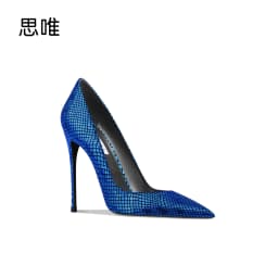 Blue Fish Patterned One Foot High Heels Spring New Women's Pointed Thin Heels Shallow Mouth Commuting Comfortable Single Shoes