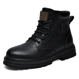 Big Size 49 50 Winter Black Leather Boots Men Women Couples Fashion British Style Ankle Boot Medium Width Plush/Non-Plush Option