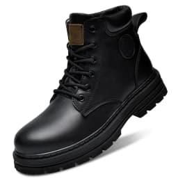 Big Size 49 50 Winter Black Leather Boots Men Women Couples Fashion British Style Ankle Boot Medium Width Plush/Non-Plush Option