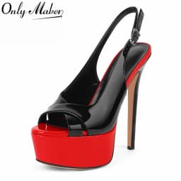 Onlymaker Women Mixed Colors Peep Toe Platform Thin High Heel Sandals Sexy Slingback Buckle Strap Party Dress Striped Sandals