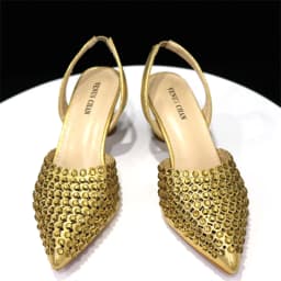 Shiny Gold Rhinestone Shoe & Bucket Bag Set | Pointed Crystal Heels, Womens Lux Wedding Eve Bridal Formal Prom Match Purse Kits