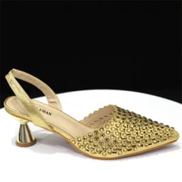 Shiny Gold Rhinestone Shoe & Bucket Bag Set | Pointed Crystal Heels, Womens Lux Wedding Eve Bridal Formal Prom Match Purse Kits