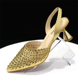 Shiny Gold Rhinestone Shoe & Bucket Bag Set | Pointed Crystal Heels, Womens Lux Wedding Eve Bridal Formal Prom Match Purse Kits