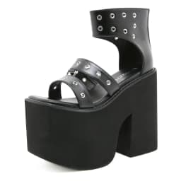 Gdgydh Black Punk Gothic Platform Sandals Open Toe Buckle Strappy Sexy Rivets Thick Heels Footwear Summer Shoes for Women