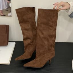 Eilyken Autumn Winter Retro Thin Heels Women Knee High Boots Fashion Sexy Pointed Toe Stripper Party Shoes Zapatos De Mujes