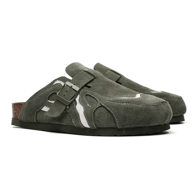 PU leather cork men's slippers women's home fashion retro shoes,