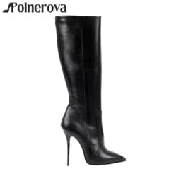 Lacquered High Heel Knee High Boots Sexy Fashion Style Stiletto Boots Ultimate 16cm Pointed Toe Customized Knee Boots for Women