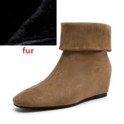 AIYUQI 2026New Women Folded Cuff Wedge Ankle Boots Suede Pointed Toe Slipon Short Booties Ladies Retro Fall Winter Casual Shoes