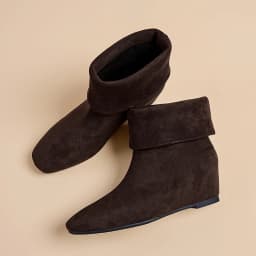 AIYUQI 2026New Women Folded Cuff Wedge Ankle Boots Suede Pointed Toe Slipon Short Booties Ladies Retro Fall Winter Casual Shoes