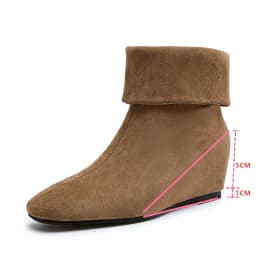 AIYUQI 2026New Women Folded Cuff Wedge Ankle Boots Suede Pointed Toe Slipon Short Booties Ladies Retro Fall Winter Casual Shoes