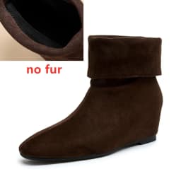 AIYUQI 2026New Women Folded Cuff Wedge Ankle Boots Suede Pointed Toe Slipon Short Booties Ladies Retro Fall Winter Casual Shoes