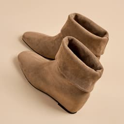 AIYUQI 2026New Women Folded Cuff Wedge Ankle Boots Suede Pointed Toe Slipon Short Booties Ladies Retro Fall Winter Casual Shoes