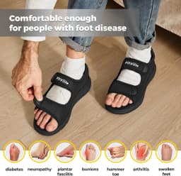 FitVille Men's Adjustable Wide Width Diabetic Sandals, Orthopedic Comfort Sandals with Arch Support for Swollen Feet & Foot Neuropathy