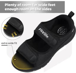 FitVille Men's Adjustable Wide Width Diabetic Sandals, Orthopedic Comfort Sandals with Arch Support for Swollen Feet & Foot Neuropathy