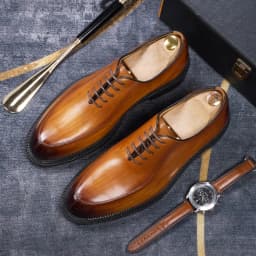 Luxury Genuine Leather Mens Formal Shoes Handmade Whole Cut Oxfords Business Lace-up Pointed Toe Wedding Dress Shoes for Men