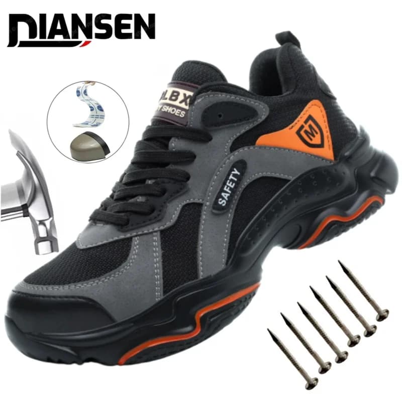 Men's Lightweight Safety Shoes, Men's Steel Toe Puncture Resistant Breathable Safety Boots, Men's Construction Work Safety Shoes