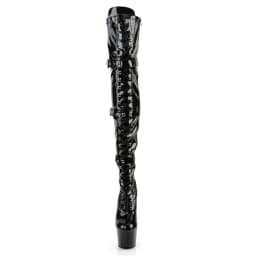 Patent Over Knee Boots 17CM Heels | SIDE LACE-UP & Buckle Strap | Glossy Goth Platform Heels for Club & Stage