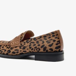 BEAUTODAY Penny Loafers Women Cowhide Round Toe Square Heel Leopard Print Sewing Outdoor Casual Flats Female Handmade 26238