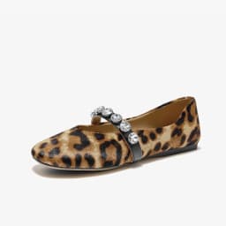 BEAUTODAY Penny Loafers Women Cowhide Round Toe Square Heel Leopard Print Sewing Outdoor Casual Flats Female Handmade 26238