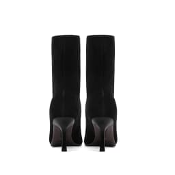 NEW TREND 2025 Autumn Winter Women Cow Suede High Thin Heeled Ankle Boots Black Apricot Sexy Ladies Pointed Toe Slip-On Boots