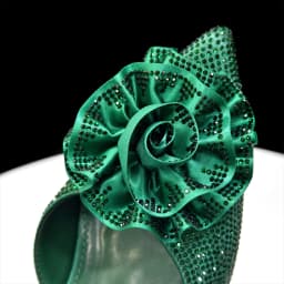 2026 Luxury Green 3D Rose Rhinestone Shoes And Bag Set Women Pointed Toe Slingback High Heels Matching Clutch For Wedding Party