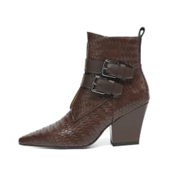 2026 New Trend Spring Autumn Genuine Leather Women Chunky Heeled Boots Black Brown Buckle Side Zipper Pointed Toe Ankle Boots