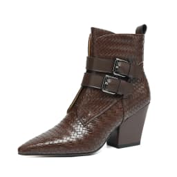 2026 New Trend Spring Autumn Genuine Leather Women Chunky Heeled Boots Black Brown Buckle Side Zipper Pointed Toe Ankle Boots