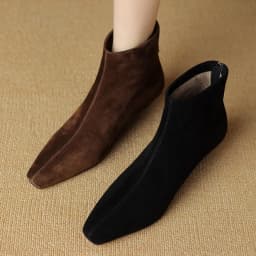 Plus size 34-42 women's natural suede leather back zip autumn flats ankle boots square toe casual female high quality short boot