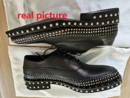 Handmade Rivets Brogue Shoes Wedding Dress Shoe Cow Genuine Leather Men Oxfords Plus Size 38-45