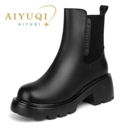 AIYUQI Women's Boots Winter 2026 New Genuine Leather Women's Chelsea Boots British Style Natural Wool Warm Women's Ankle Boots