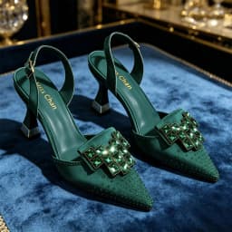 Women Green Satin Slingback High Heels Pointed Toe Emerald Crystal Rhinestone Sandals Wedding Evening Party Formal Dress Pumps