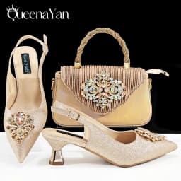 QSGFC Hot Selling INS Pointed-Toe Luxury Style Women High Heels Sandal With Bag Set Orange Color for Wedding Party