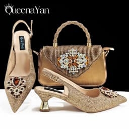 QSGFC Hot Selling INS Pointed-Toe Luxury Style Women High Heels Sandal With Bag Set Orange Color for Wedding Party