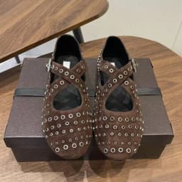 Designer Rivet Leather Mary Jane Shoes Women's Flat Bottom One Button Cross Ballet Shoes Retro Versatile Single Shoes