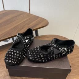 Designer Rivet Leather Mary Jane Shoes Women's Flat Bottom One Button Cross Ballet Shoes Retro Versatile Single Shoes