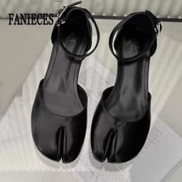 2026 Autumn Women Tabi Ninja Heels Ankle Strap Elegant Mary Janes Pumps Split Toe Square Heel Sandals Banquet Party Zapatos