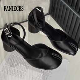 2026 Autumn Women Tabi Ninja Heels Ankle Strap Elegant Mary Janes Pumps Split Toe Square Heel Sandals Banquet Party Zapatos