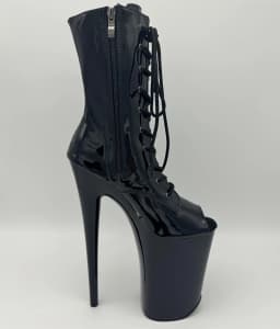 23cm patent leather high heel fish mouth boots, thin heel waterproof platform pole dance performance, model runway shoes