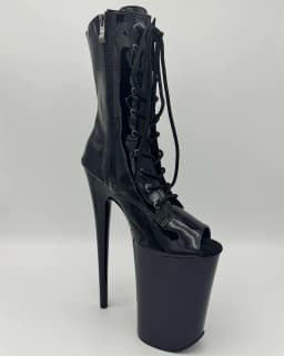 23cm patent leather high heel fish mouth boots, thin heel waterproof platform pole dance performance, model runway shoes
