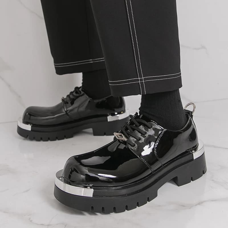 New Personalized Thick-Soled Men's Large-Head Work Shoes Casual Korean-Style Height-Increasing British Punk Leather Shoe Trend