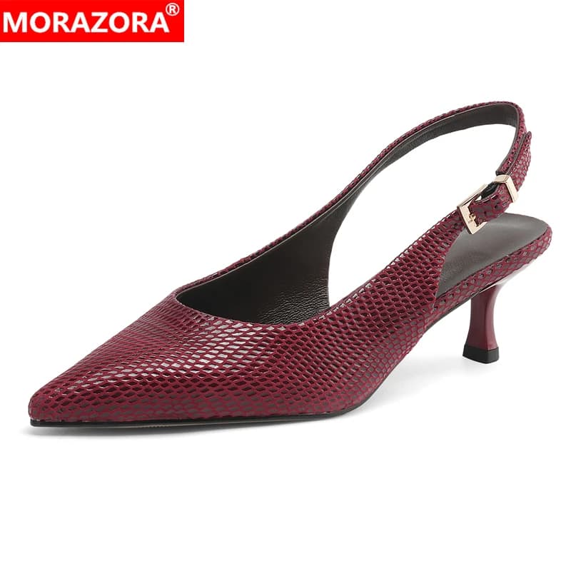 MORAZOR Size 34-43 New Sheepskin Genuine Leather Shoes Women Sandals Pointed Toe High Heels Slingbacks Pumps Party Wedding Shoe