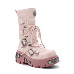 New Punk Women's Platform Ankle Boots Female's Rock Round Toe Lace Up Woman Fashion Retro Chunky Shoes Metal Decor Short Boots