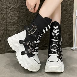 Fashion Chunky Platform Boots Women Punk Star Buckle Strap High Top Sneakers Woman Autumn Winter Thick Bottom Motorcycle Boots