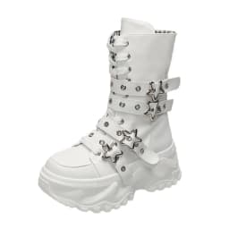 Fashion Chunky Platform Boots Women Punk Star Buckle Strap High Top Sneakers Woman Autumn Winter Thick Bottom Motorcycle Boots
